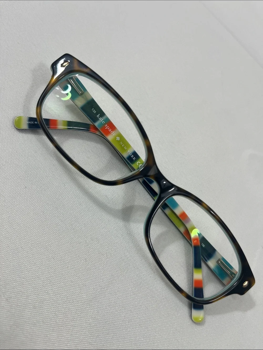 kate spade LucyAnn 135 Tortoiseshell Glasses, Stripe Temples